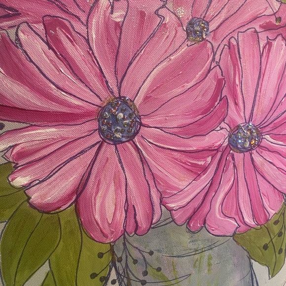 Floral Mixed Media Art with Pink Blooms 18 X 24 inches. Ready to hang - Picture 4 of 8